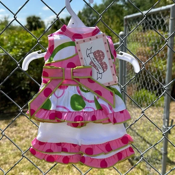 AnnLoren Girls Pink & Green Halter and Shorts Outfit